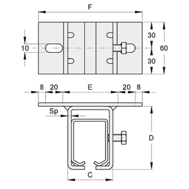 Vendita online Supporto a soffitto per monorotaia 45 mm. art.SS45